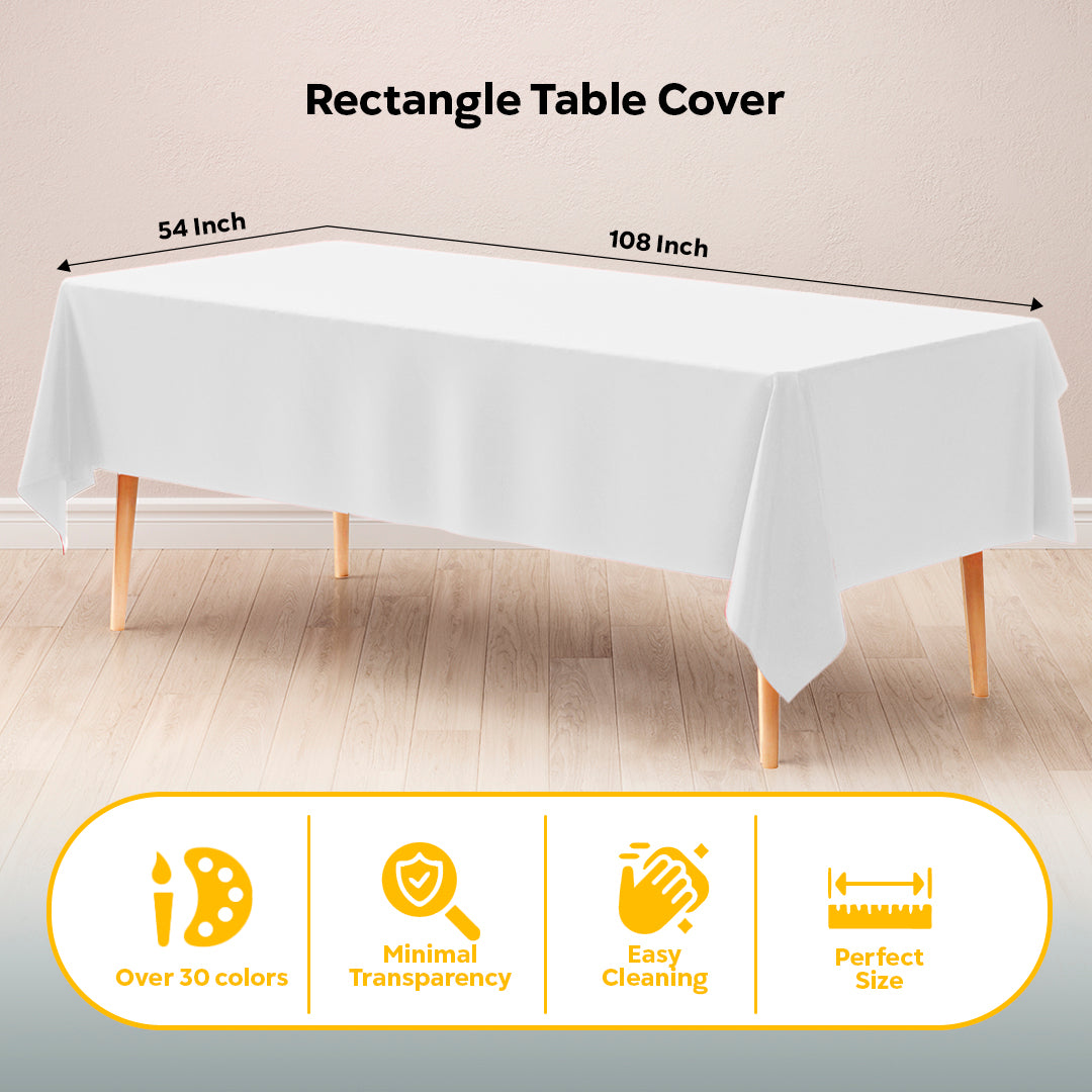 White Plastic Table Covers | 12 Pack | 54 in. x 108 in.