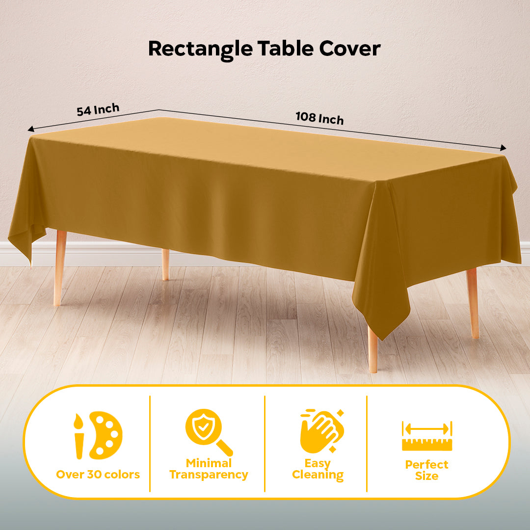 Gold Plastic Table Covers | 6 Pack | 54 in. x 108 in.
