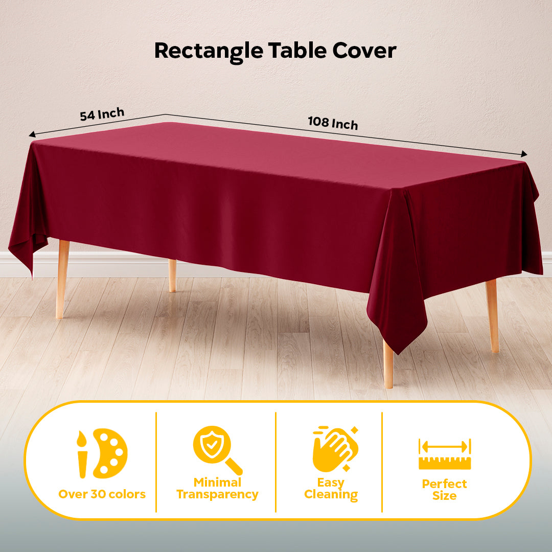 Burgundy Plastic Table Cover | 54 in. x 108 in. | Case of 48