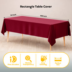 Burgundy Plastic Table Cover | 54 in. x 108 in. | Case of 48
