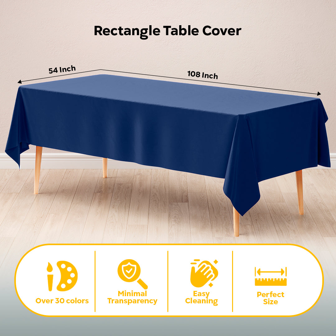 Navy Blue Plastic Table Covers | 6 Pack | 54 in. x 108 in.