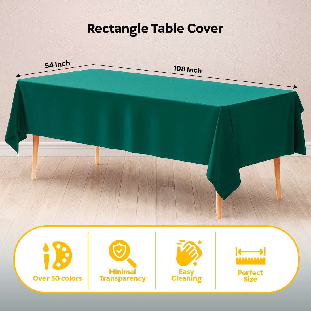 Dark Green Plastic Table Covers | 12 Pack | 54 in. x 108 in.