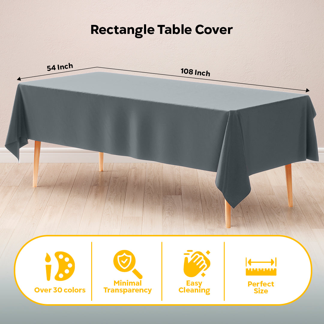 Silver Plastic Table Cover | Case of 48 | 54 in. x 108 in.