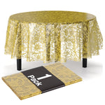 Round Gold Lace Plastic Table Cover | 84 in.