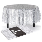 Round White Lace Plastic Table Cover | 84 in.