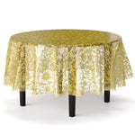 Round Gold Lace Plastic Table Cover - 84 in.