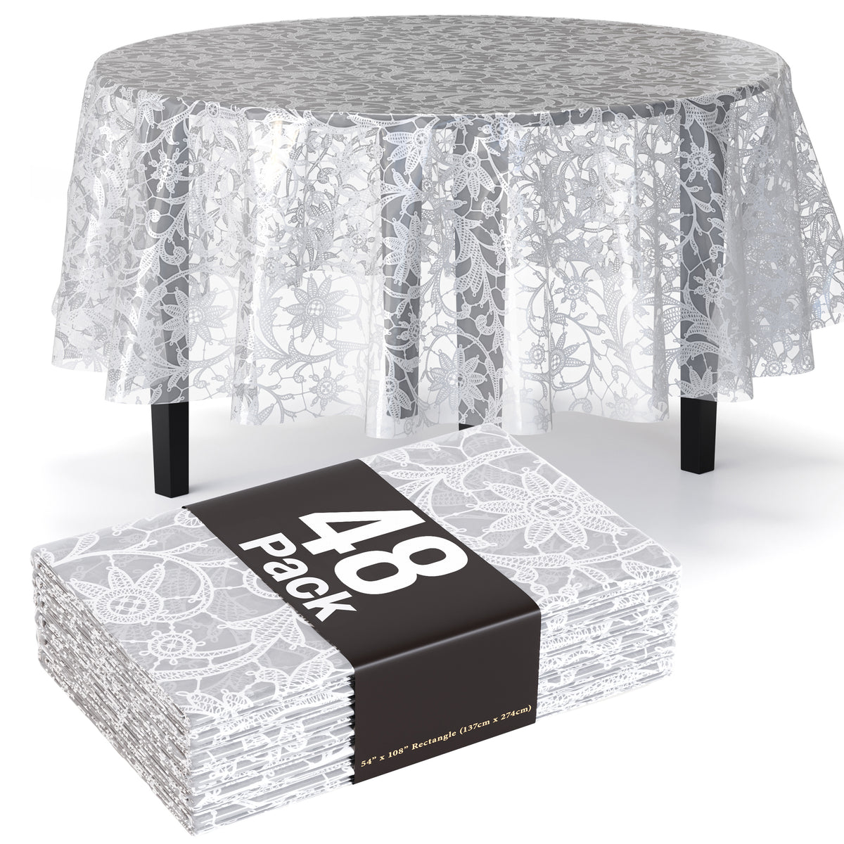 Round White Lace Plastic Table Cover | 84 in. | Case of 48