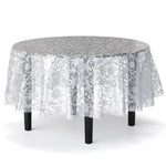 Round White Lace Plastic Table Cover - 84 in.