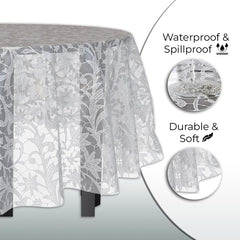 Round White Lace Plastic Table Covers | 6 Pack | 84 in.