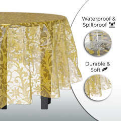 Round Gold Lace Plastic Table Covers | 12 Pack | 84 in.