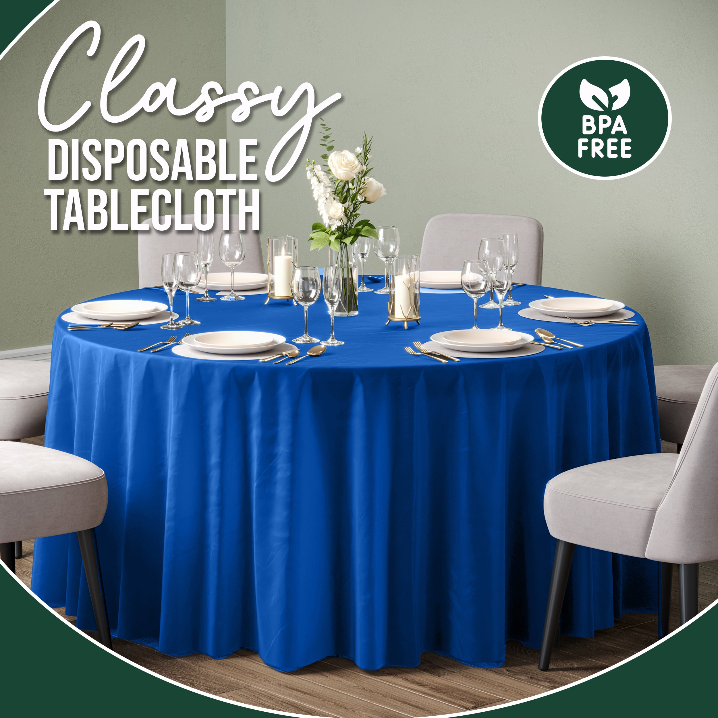 120 in. Premium Round Dark Blue Plastic Table Cover