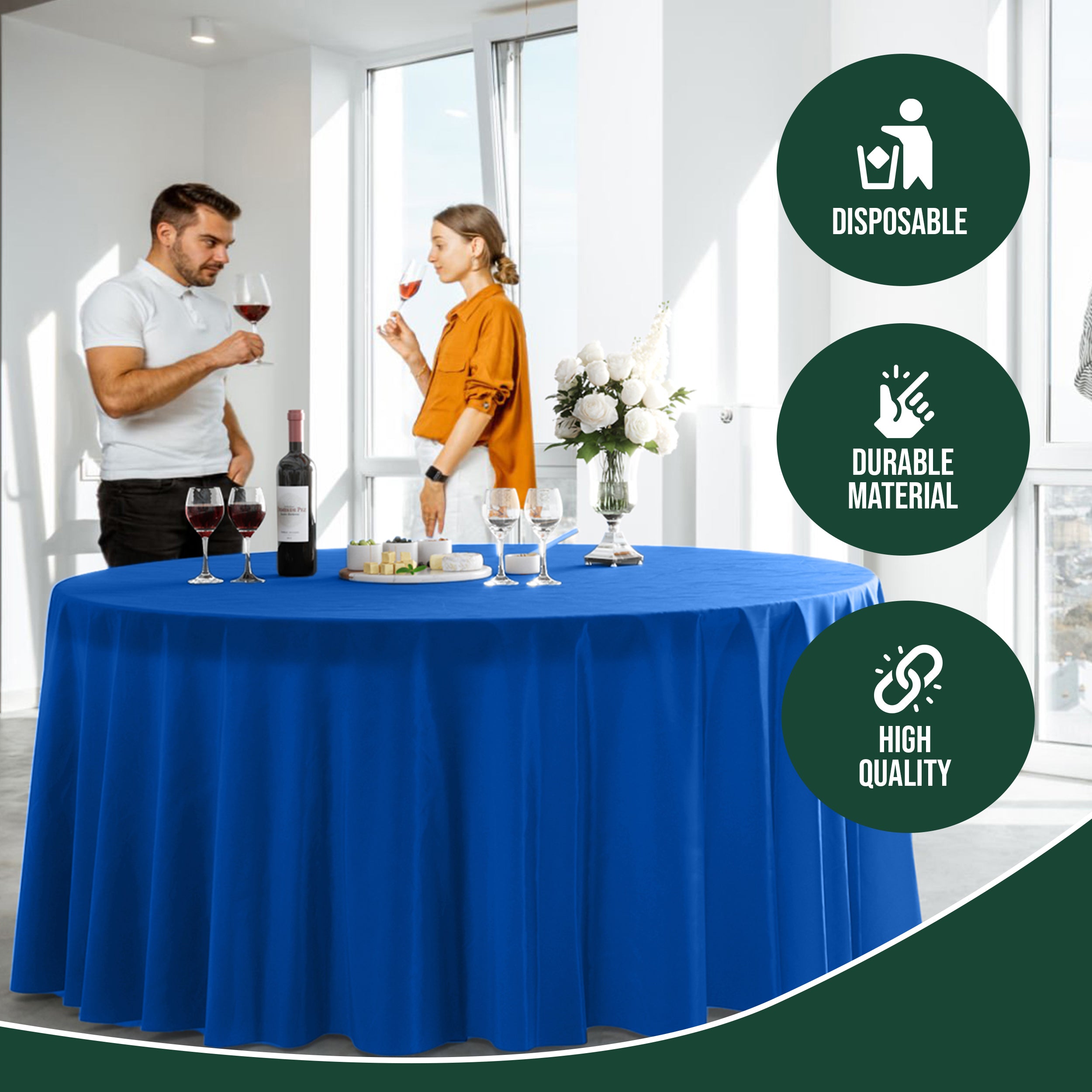 120 in. Premium Round Dark Blue Plastic Table Cover