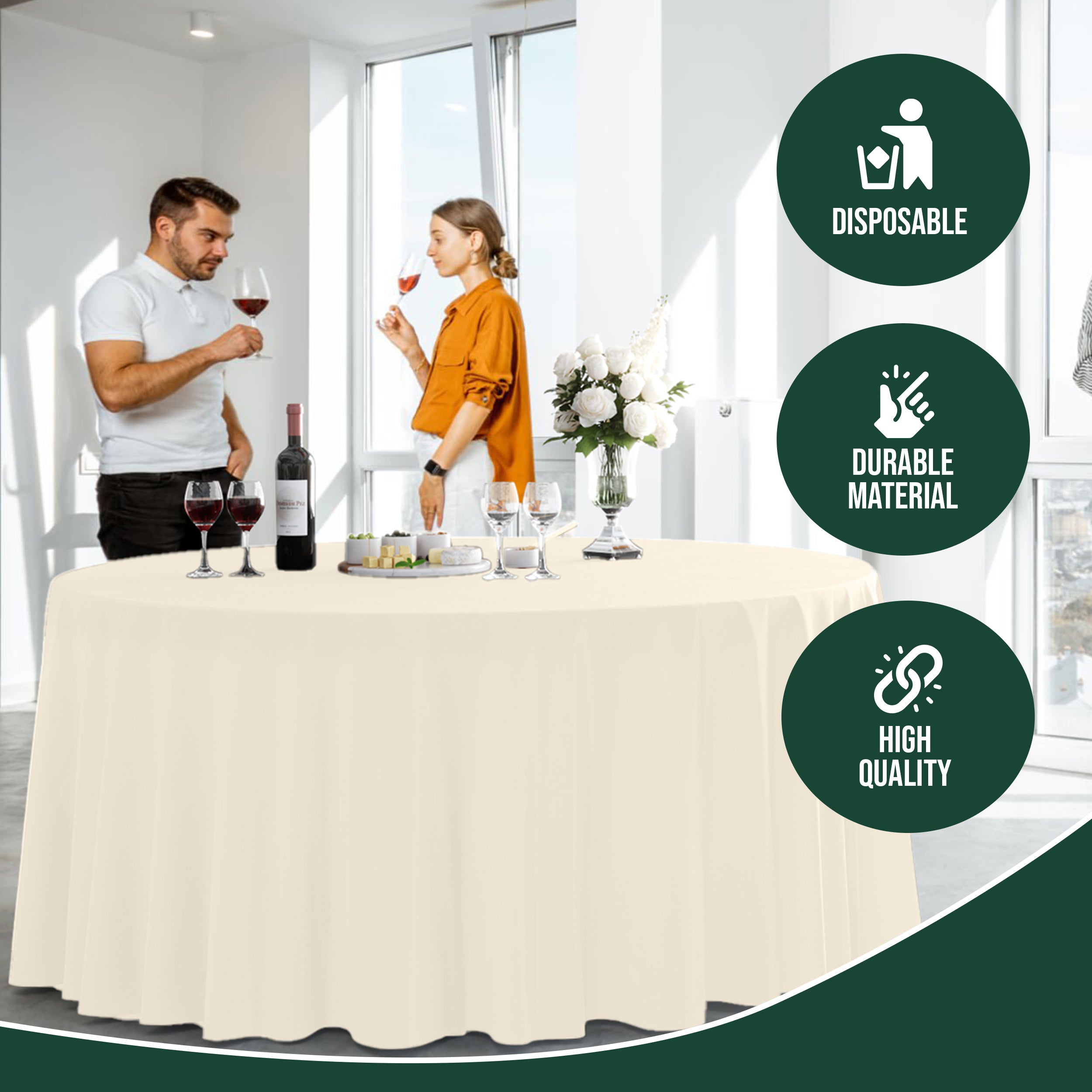 Premium 120" Round Ivory Table Cover