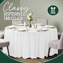 120 in. Premium Round White Plastic Table Covers | 6 Count