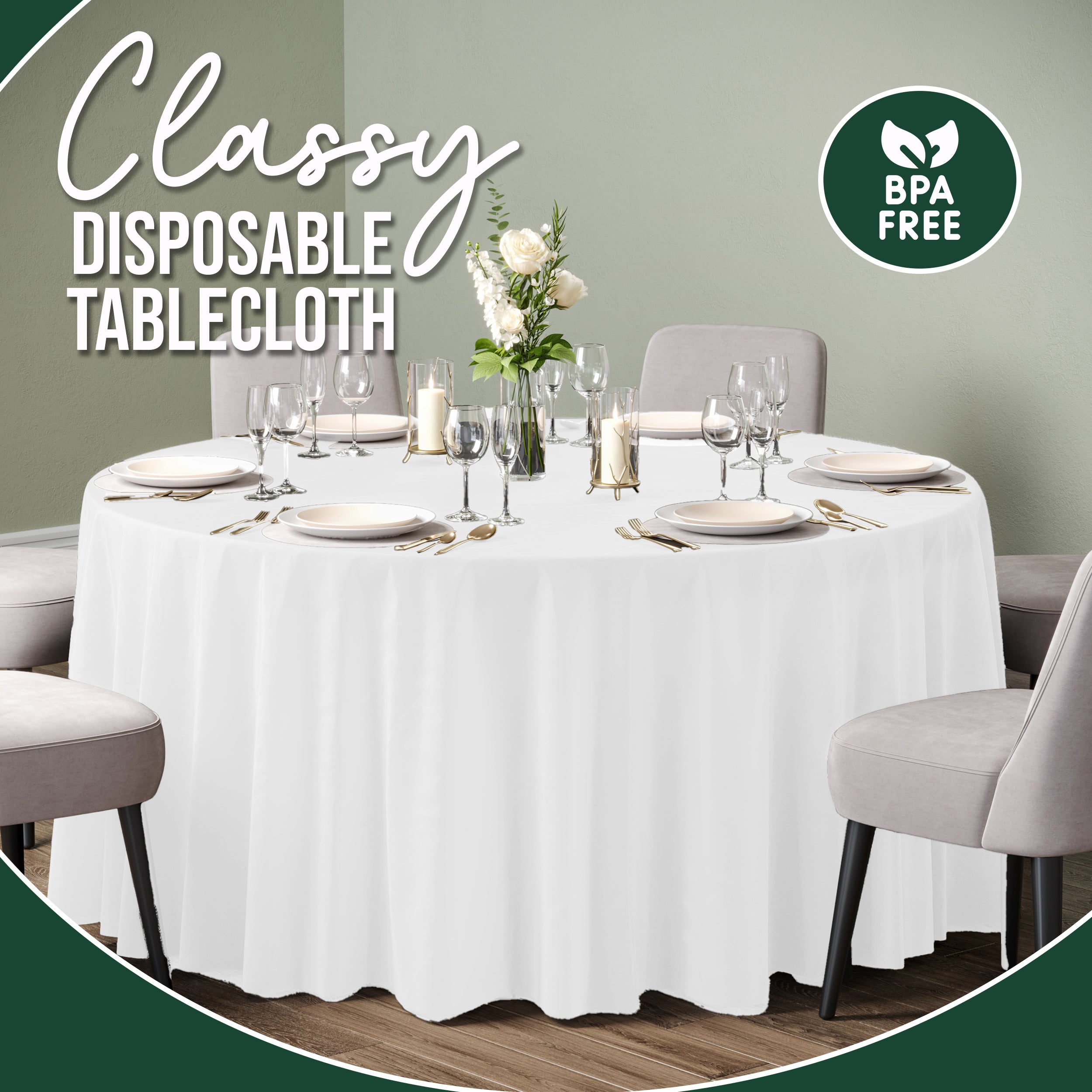 120 in. Premium Round White Plastic Table Cover