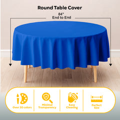 Dark Blue Round Plastic Table Covers | 12 Pack | 84 in.
