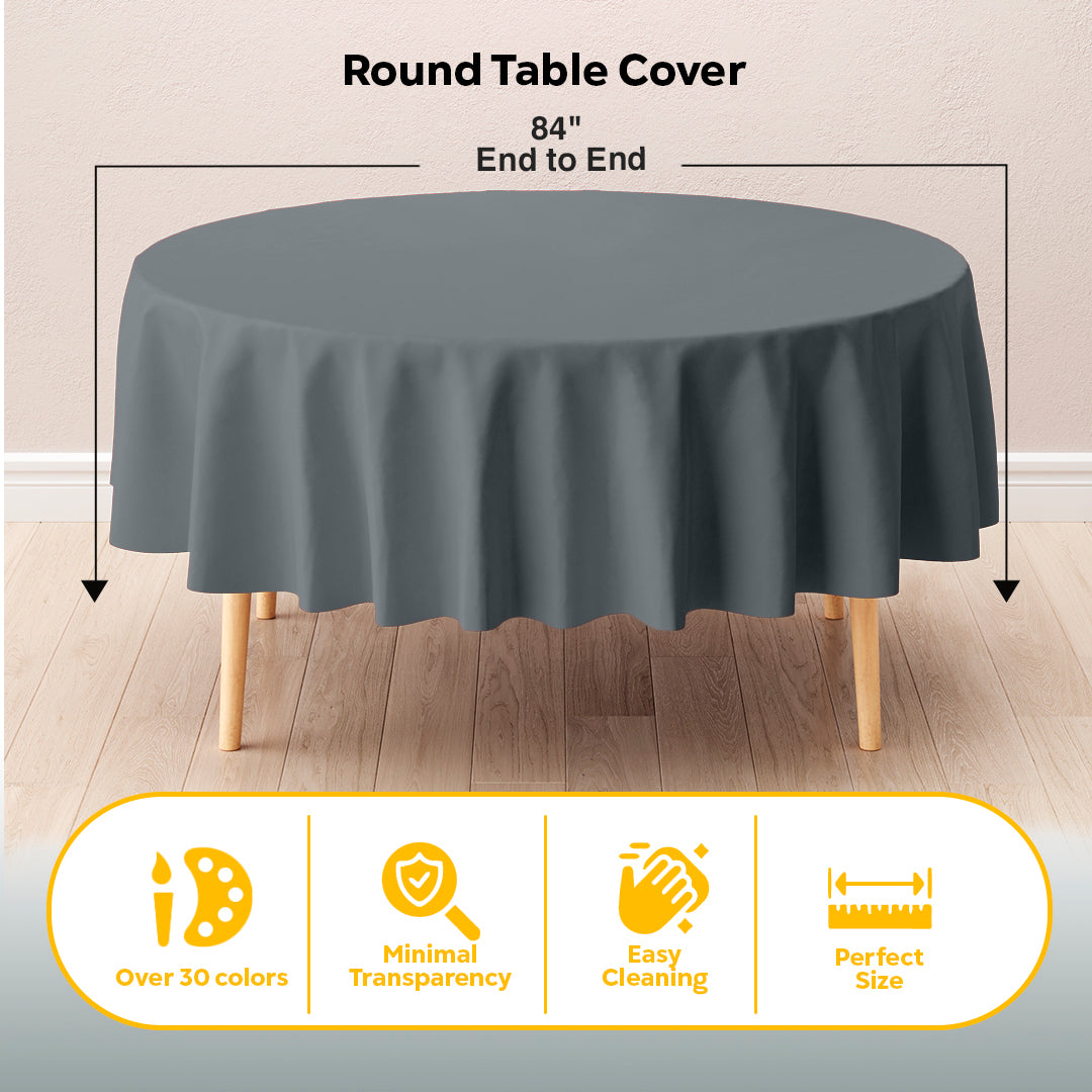 Round Silver Plastic Table Covers | 6 Pack | 84 in.
