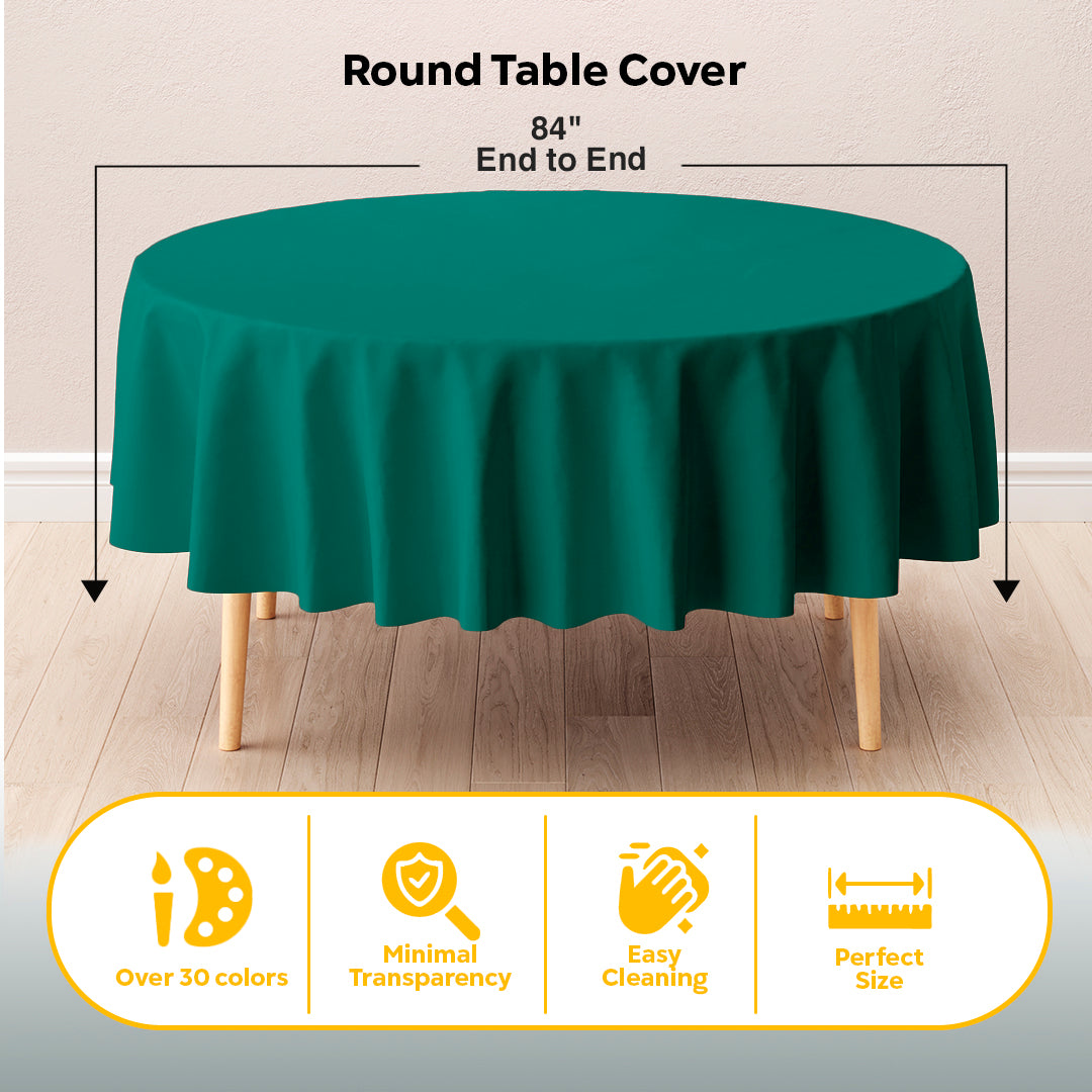 Dark Green Round Plastic Table Cover | 84 in. | Case of 48
