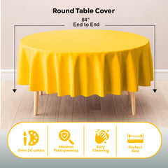 Round Yellow Plastic Table Cover | 84 in.