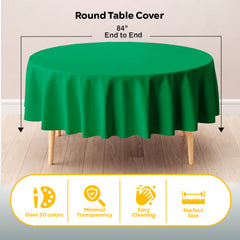 Round Emerald Green Plastic Table Covers | 6 Pack | 84 in.