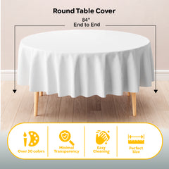 Round White Plastic Table Covers | 12 Pack | 84 in.