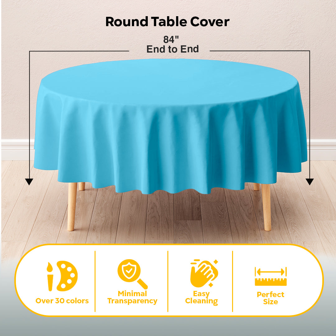 Round Sky Blue Plastic Table Covers | 12 Pack | 84 in.