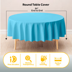 Round Sky Blue Plastic Table Covers | 12 Pack | 84 in.