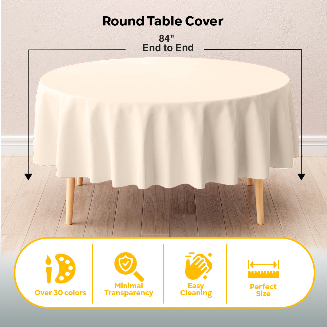 Round Ivory Plastic Table Cover | 84 in. | Case of 48