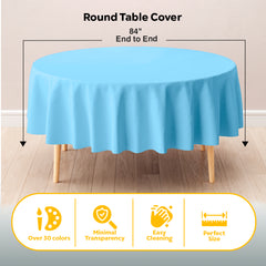 Round Light Blue Plastic Table Covers | 12 Pack | 84 in.