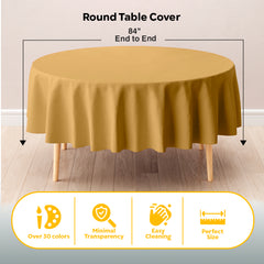 Gold Round Plastic Table Cover | 84 in. | Case of 48