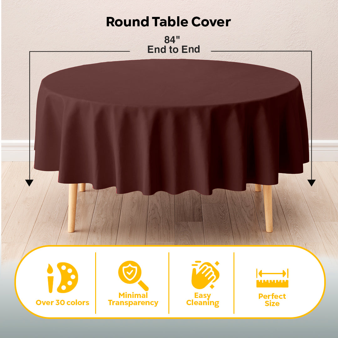 Round Brown Plastic Table Covers | 12 Pack | 84 in.