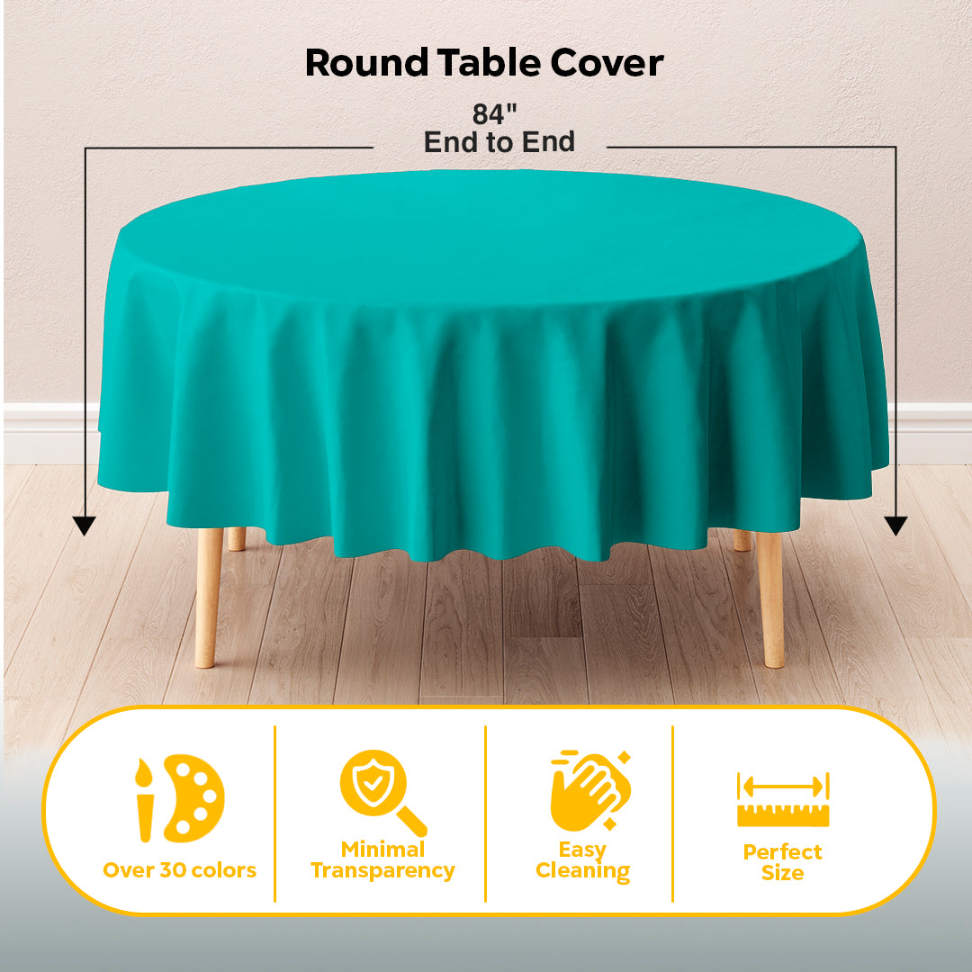 Round Teal Plastic Table Covers | 12 Pack | 84 in.