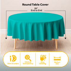 Round Teal Plastic Table Covers | 12 Pack | 84 in.