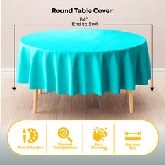 Round Aqua Blue Plastic Table Covers | 12 Pack | 84 in.