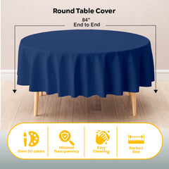 Navy Blue Round Plastic Table Cover | 84 in. | Case of 48
