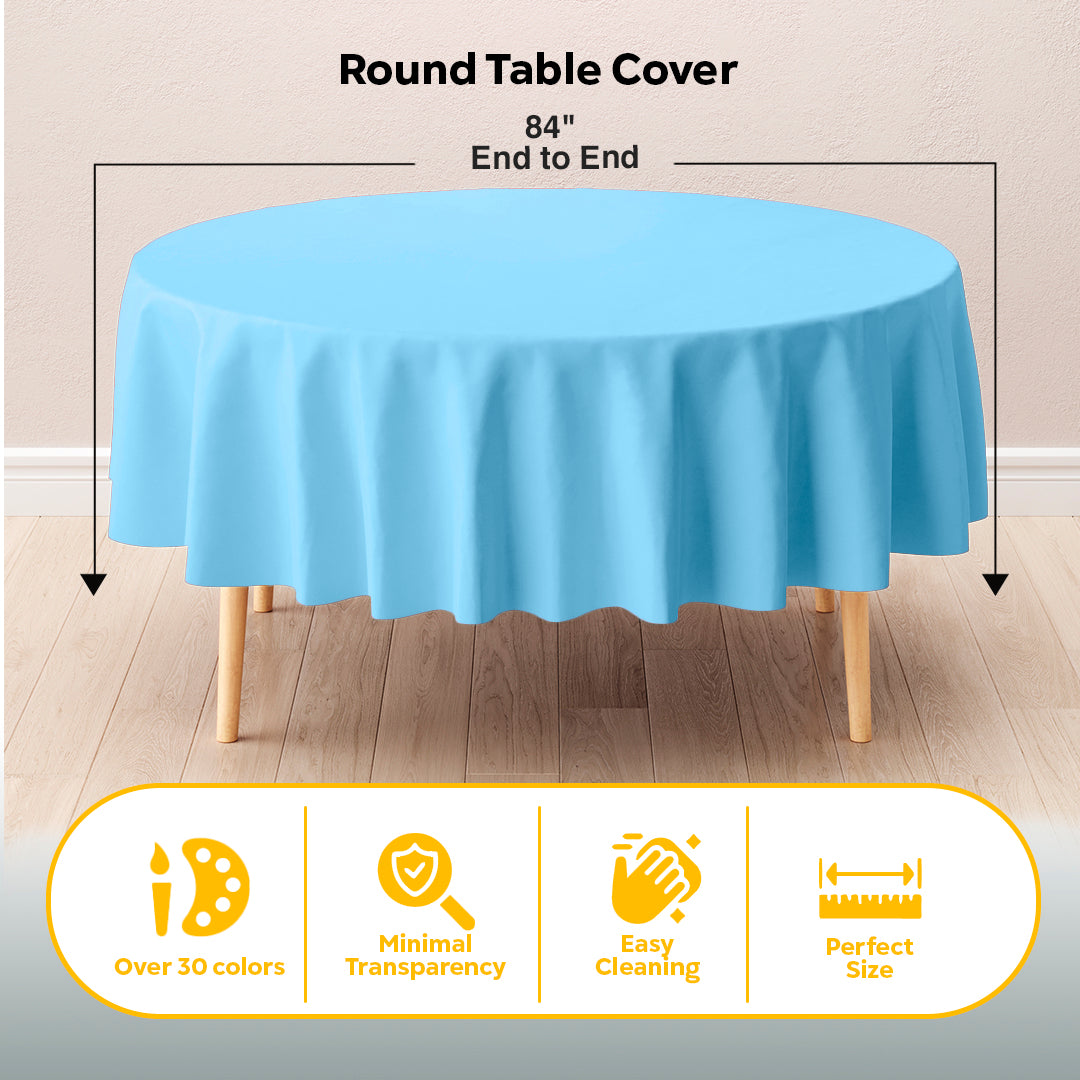 Round Light Blue Plastic Table Covers | 6 Pack | 84 in.