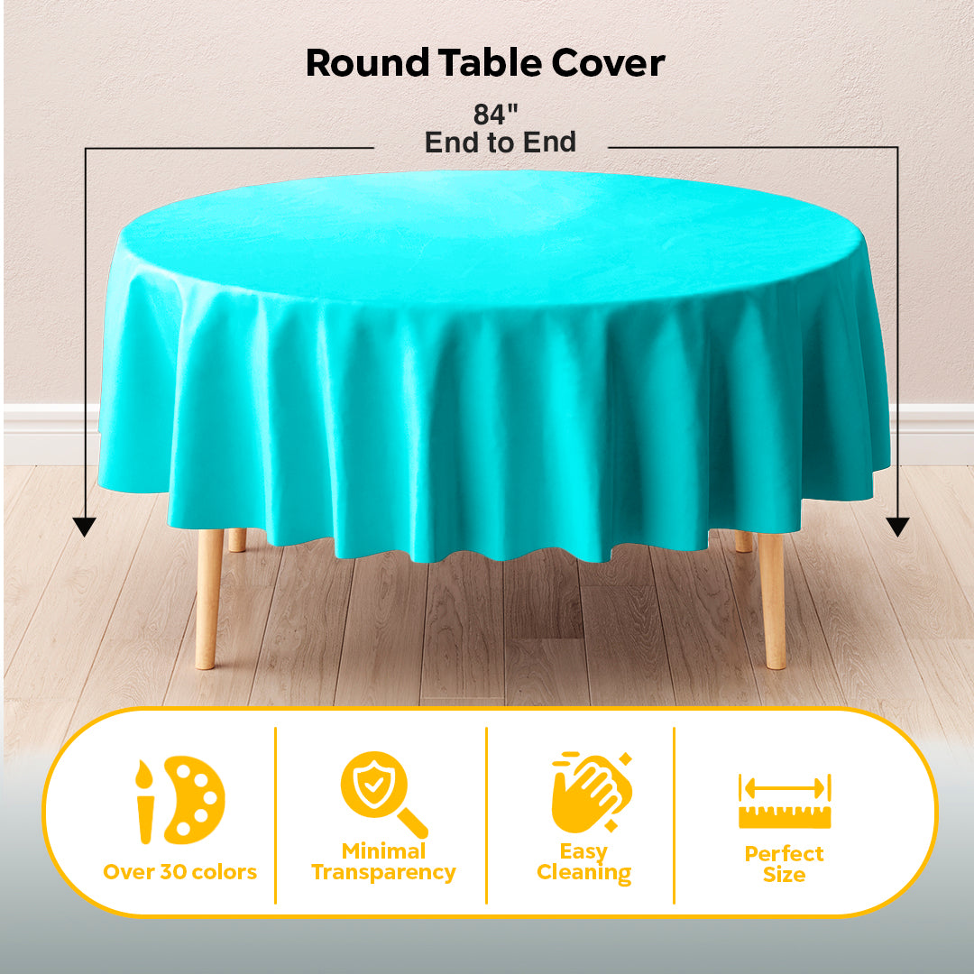 Round Aqua Blue Plastic Table Cover | 84 in. | Case of 48