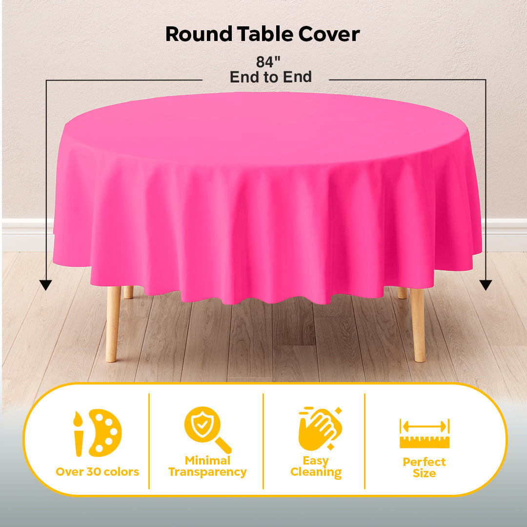 Cerise Round Plastic Table Covers | 12 Pack | 84 in.
