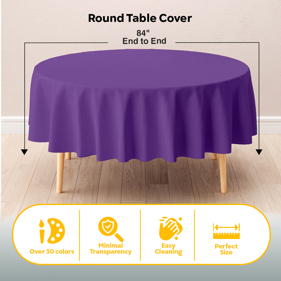 Round Purple Plastic Table Cover | 84 in.
