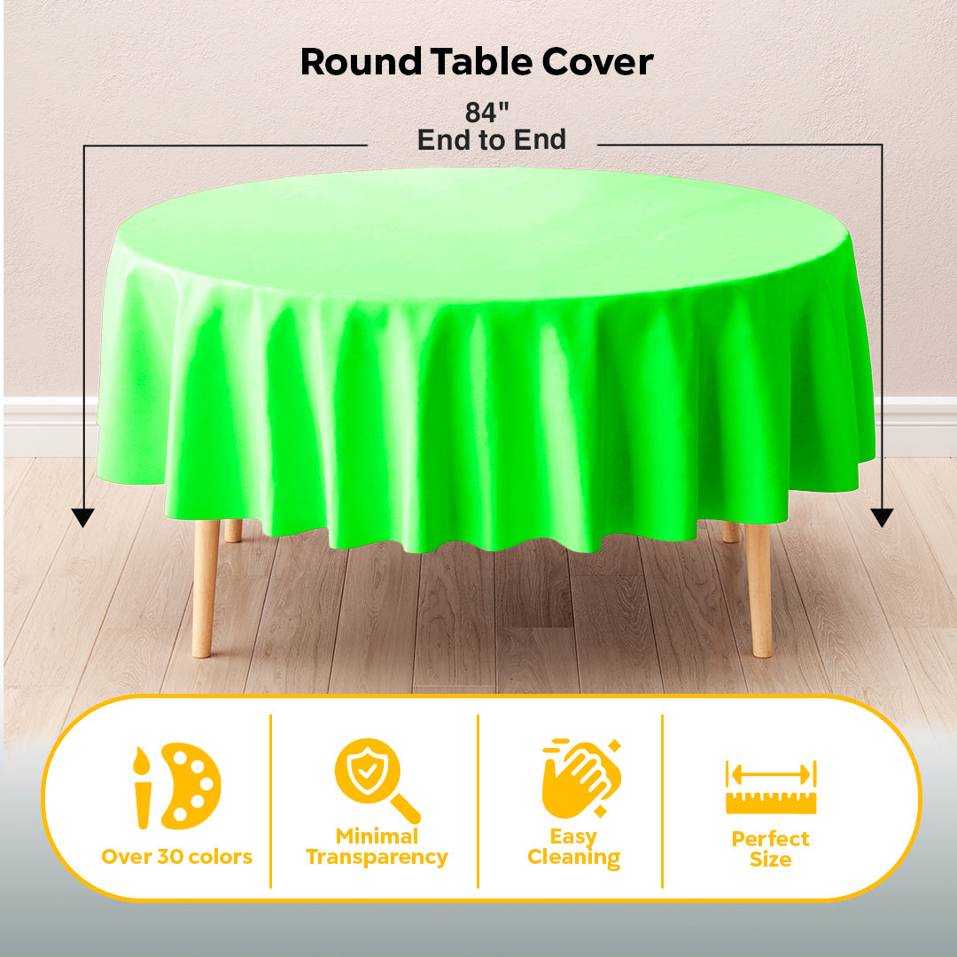 Round Lime Green Plastic Table Covers | 12 Pack | 84 in.