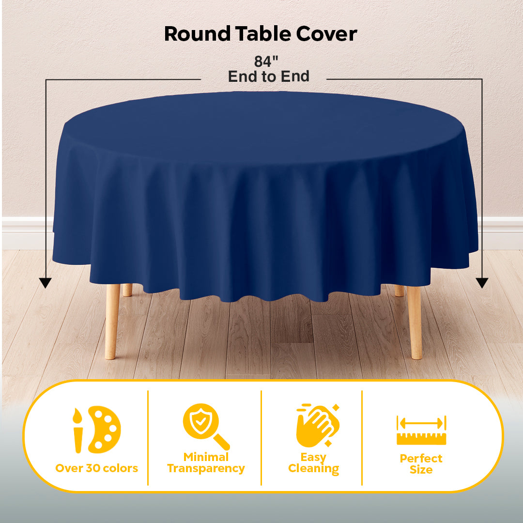 Navy Blue Round Plastic Table Cover | 84 in.