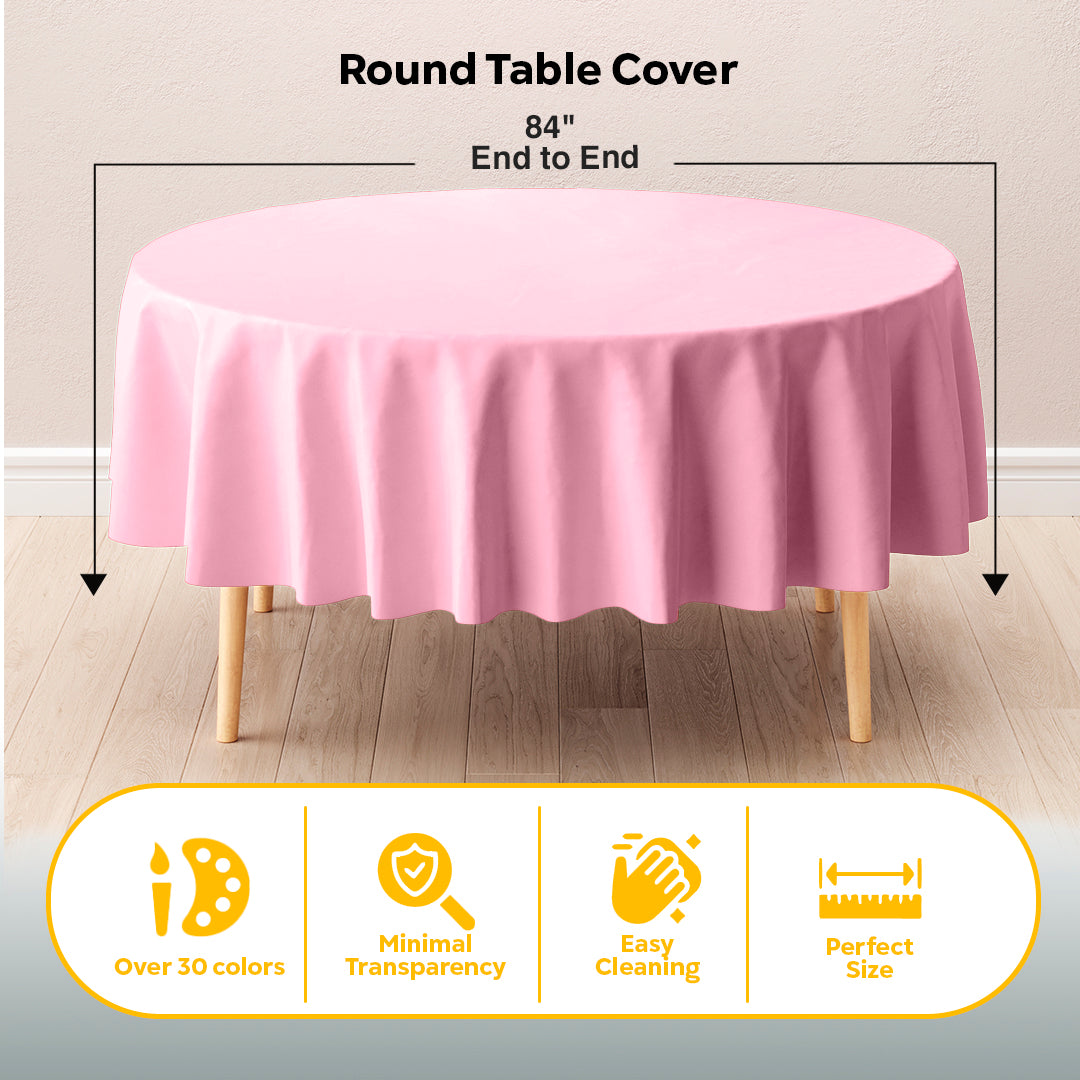 Round Pink Plastic Table Covers | 6 Pack | 84 in.