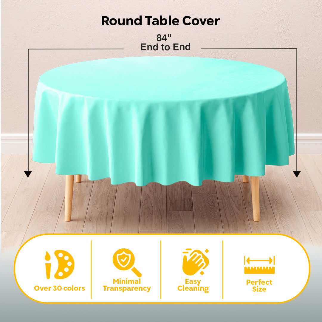 Round Mint Plastic Table Cover | 84 in. | Case of 48