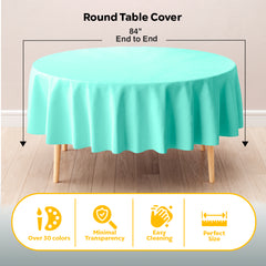 Round Mint Plastic Table Cover | 84 in. | Case of 48