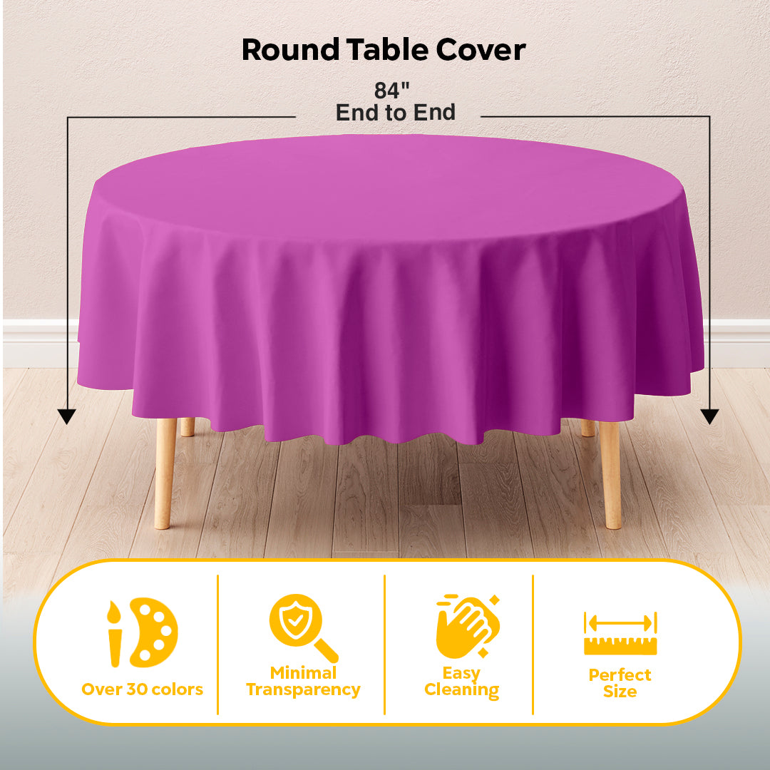 Round Magenta Plastic Table Cover | 84 in. | Case of 48