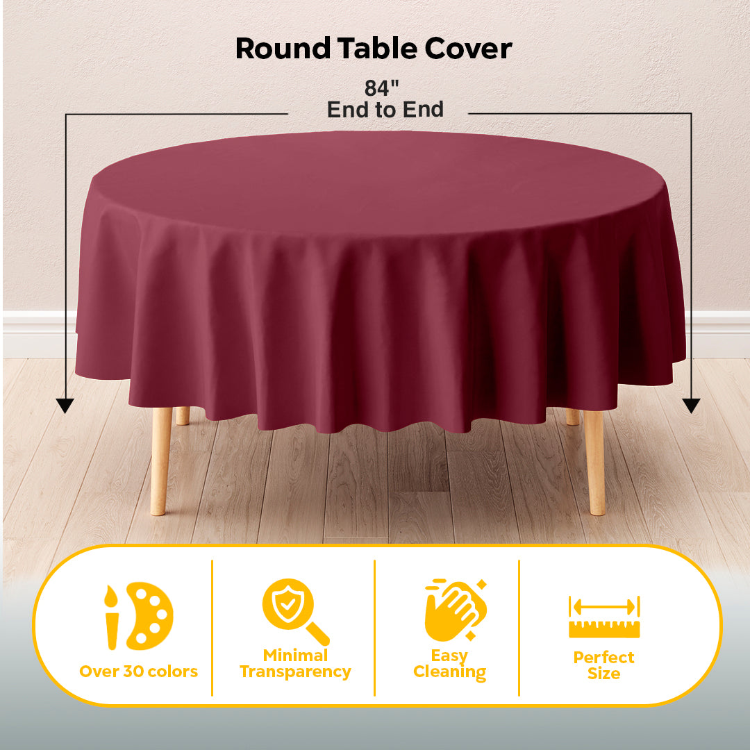 Round Burgundy Plastic Table Cover | 84 in. | Case of 48