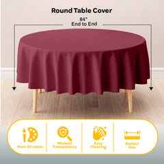 Round Burgundy Plastic Table Cover | 84 in. | Case of 48