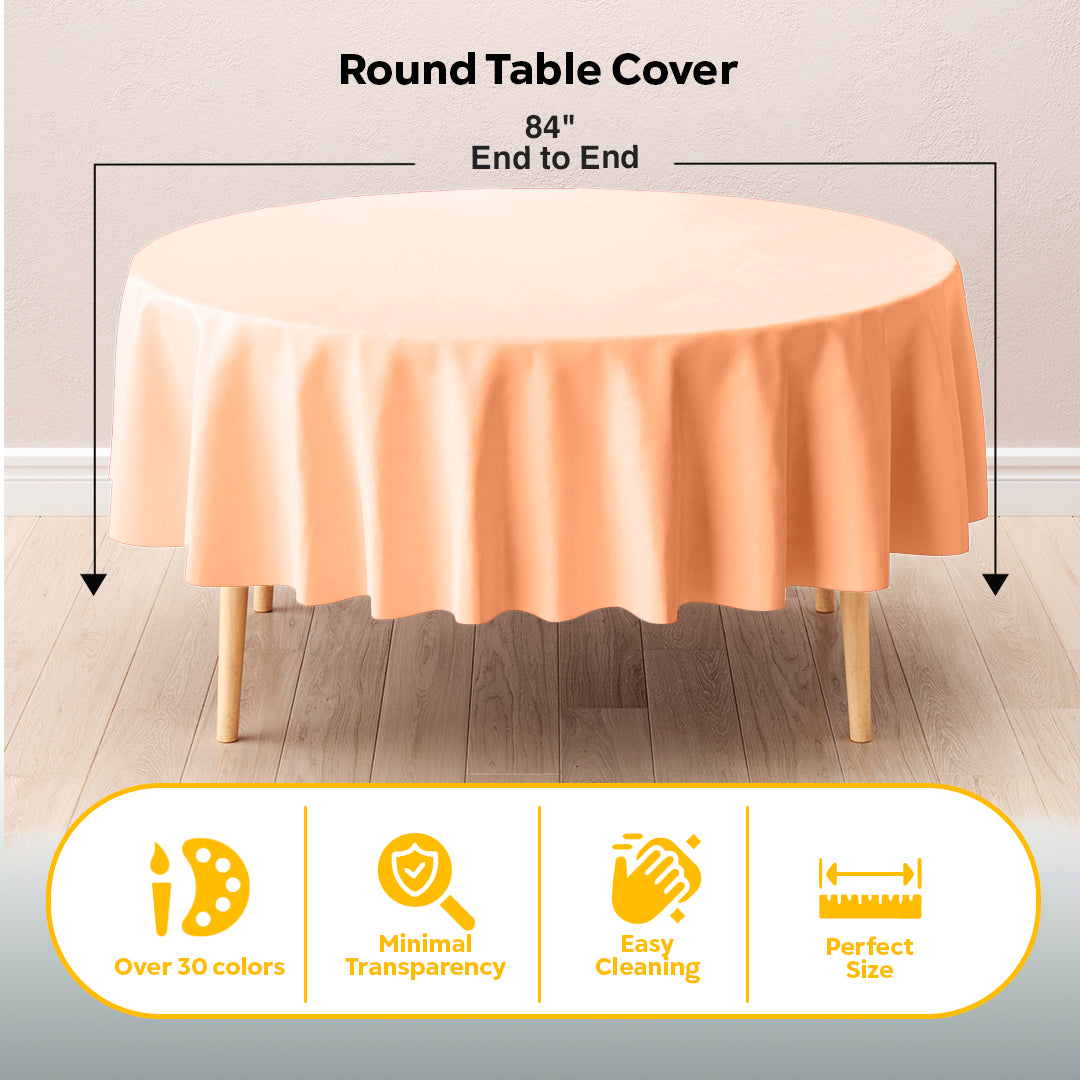 Round Peach Plastic Table Covers | 12 Pack | 84 in.