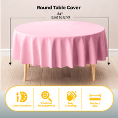 Round Pink Plastic Table Covers | 12 Pack | 84 in.
