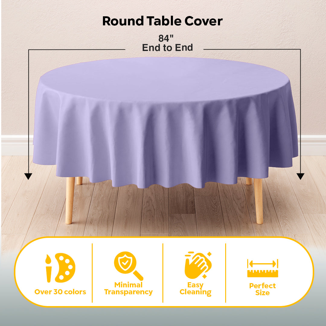 Round Lavender Plastic Table Cover | 84 in. | Case of 48